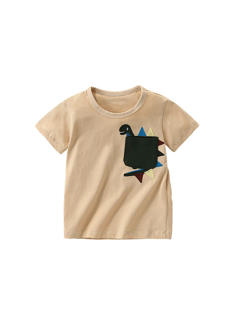 Summer Arrival Boys’ Animal Cartoon Pattern Decorated Pocket T-shirt in European and American Style, MyKids-USA®, Baby & Toddler Tops, MyKids-USA - - - - - - -