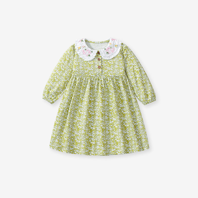 Arrival Autumn Girls Floral Print Embroidered Peter Pan Collar Long Sleeves Princess Dress, MyKids-USA®, Baby & Toddler Dresses, MyKids-USA - - - - - - -
