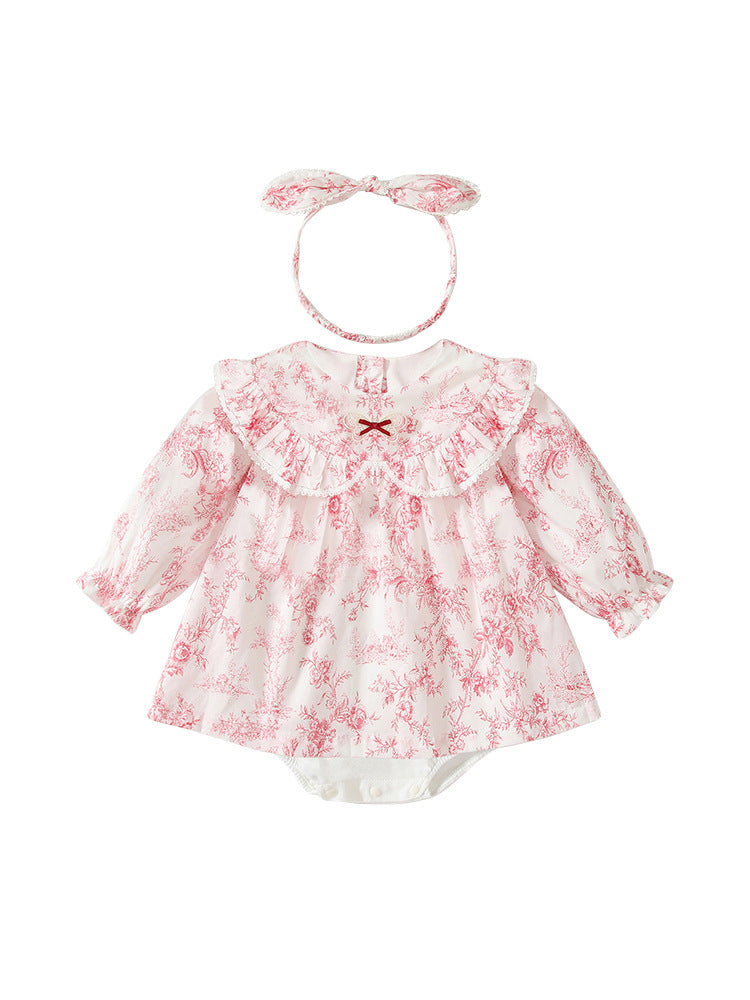 Spring Arrival Baby Girls Flowers Pattern Lace-Trim Peter Pan Collar Onesies Dress, MyKids-USA®, Baby One-Pieces, MyKids-USA - - - - - - -