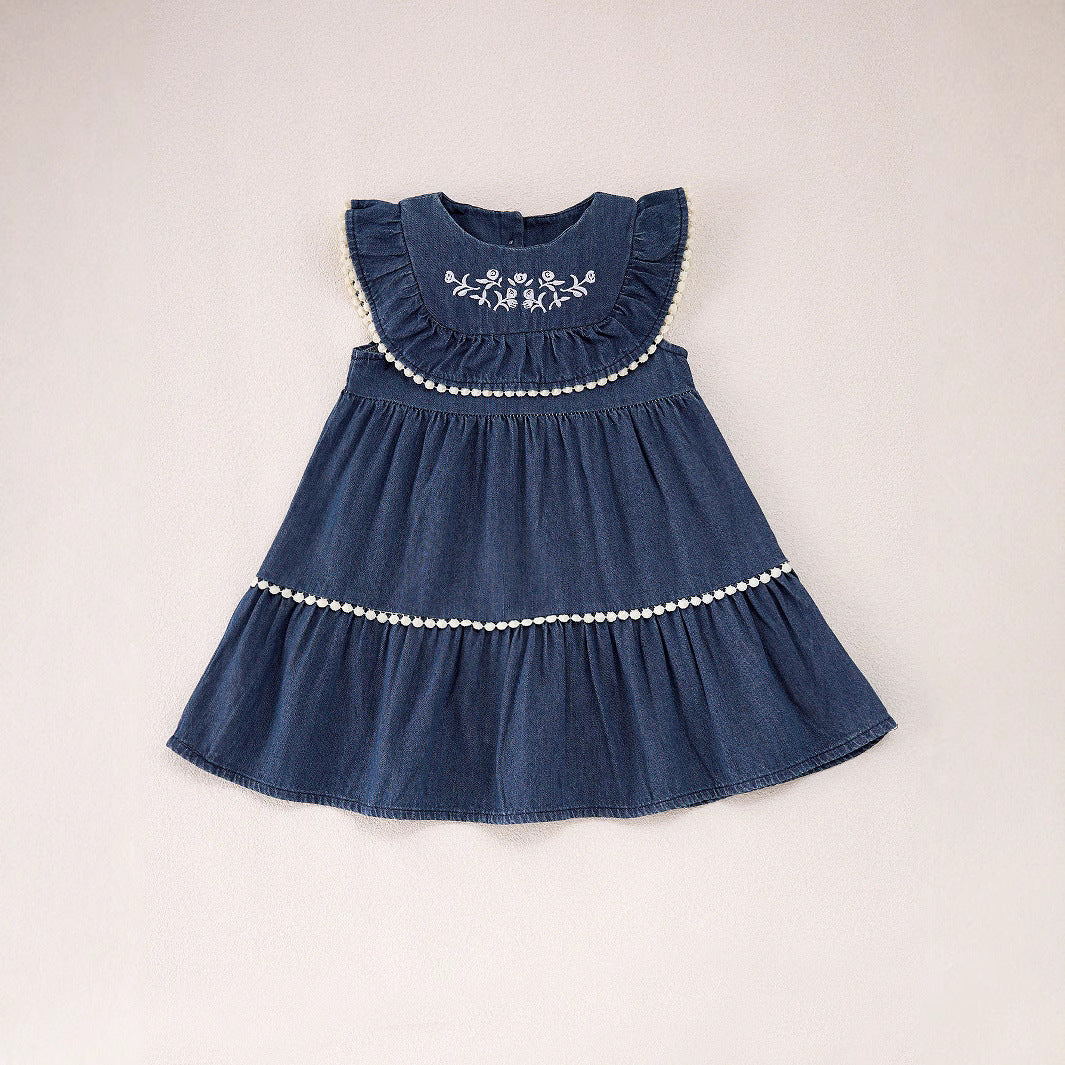Summer Baby Kids Girls Denim Sleeveless Flowers Pattern Embroidered Dress, MyKids-USA®, Baby & Toddler Dresses, MyKids-USA - - - - - - -