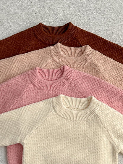 Baby Girl 4 Colors Solid Knitting Sweater Round Collar Pullover