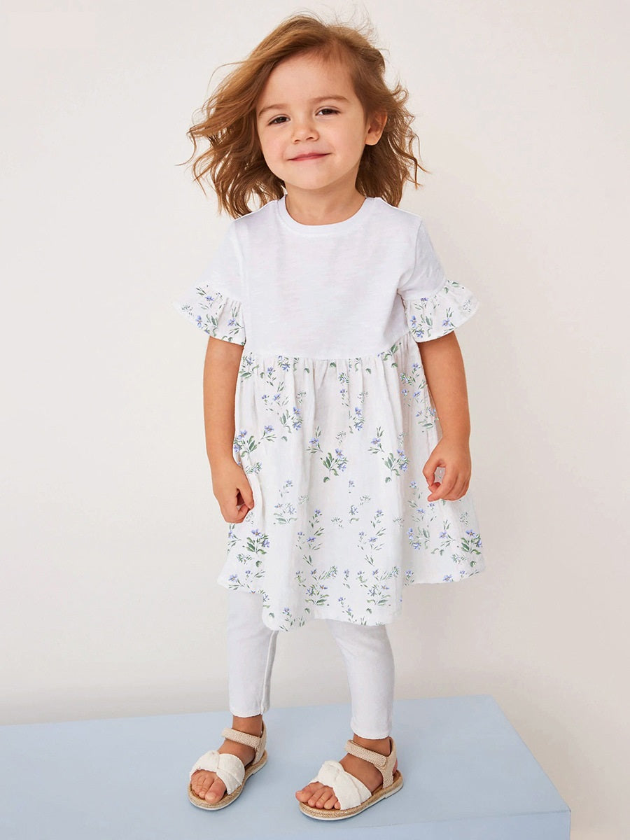 Summer Baby Kids Girls Floral Print Patchwork Dress And White Pants Clothing Set, MyKids-USA®, Baby & Toddler Outfits, MyKids-USA - - - - - - -