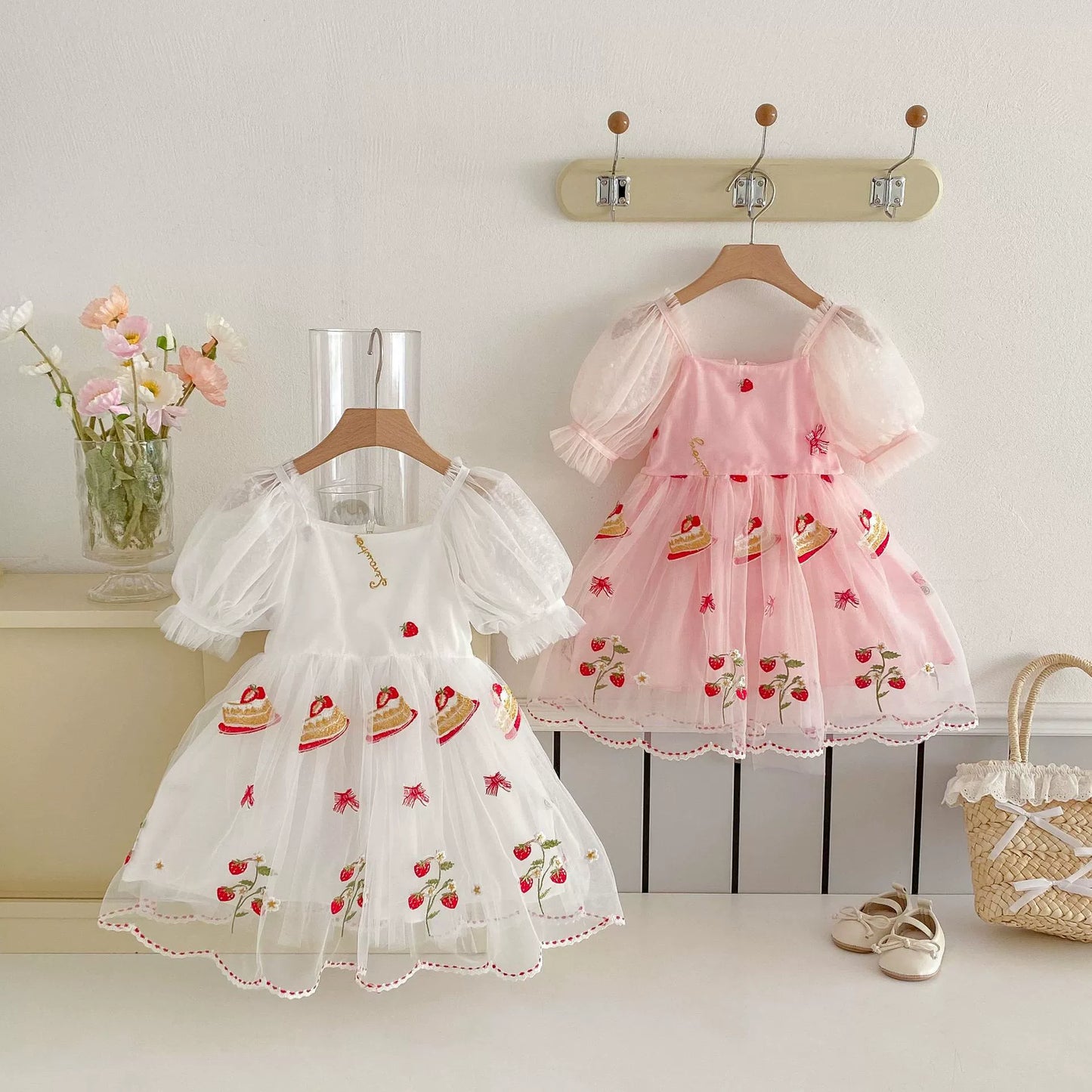 Summer Arrival Baby Girls Flowers and Fruits Embroidered Tulle Design Short Sleeves Dress, MyKids-USA®, Baby & Toddler Dresses, MyKids-USA - - - - - - -