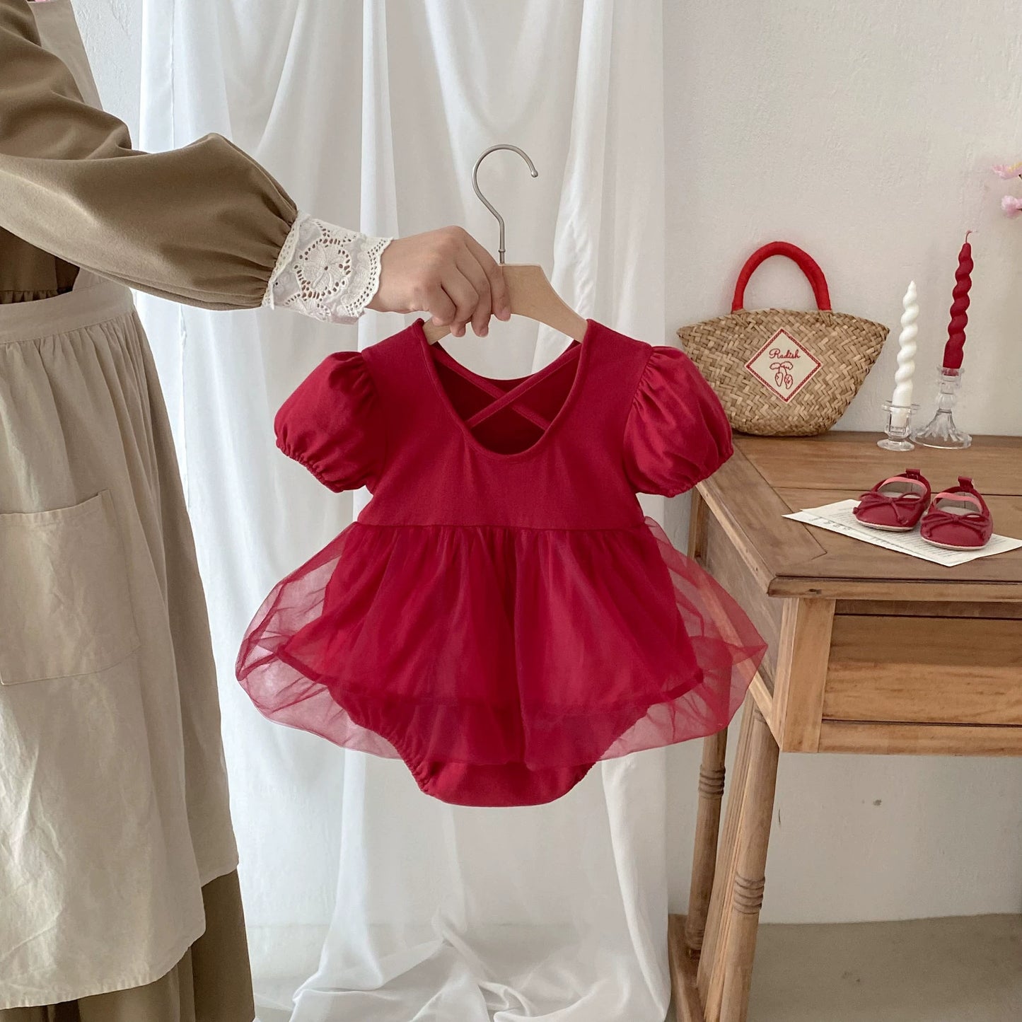 Summer Arrival Baby Girls Short Sleeves Tulle Decorated Onesies, MyKids-USA®, Baby One-Pieces, MyKids-USA - - - - - - -