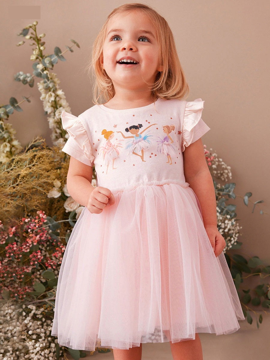 Spring And Summer Baby Girls Short Sleeves Dancers Cartoon Pattern Chiffon Dress, MyKids-USA®, Baby & Toddler Dresses, MyKids-USA - - - - - - -