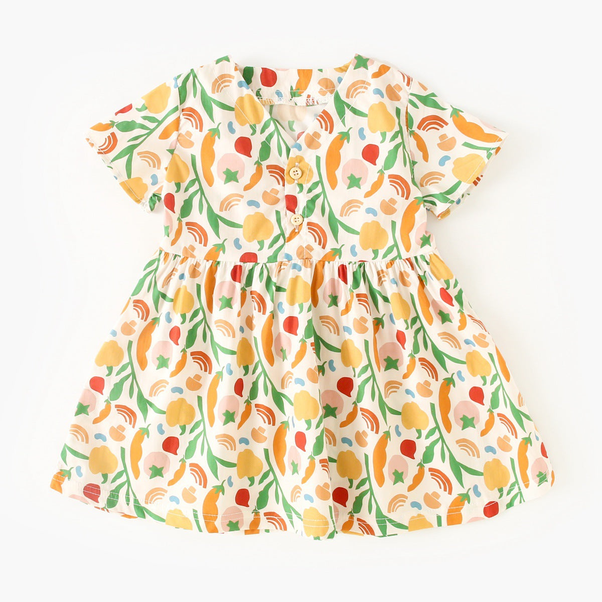 Summer Arrival Baby Girls Casual Vegetable Print Short Sleeves V Neck Dress, MyKids-USA®, Baby & Toddler Dresses, MyKids-USA - - - - - - -