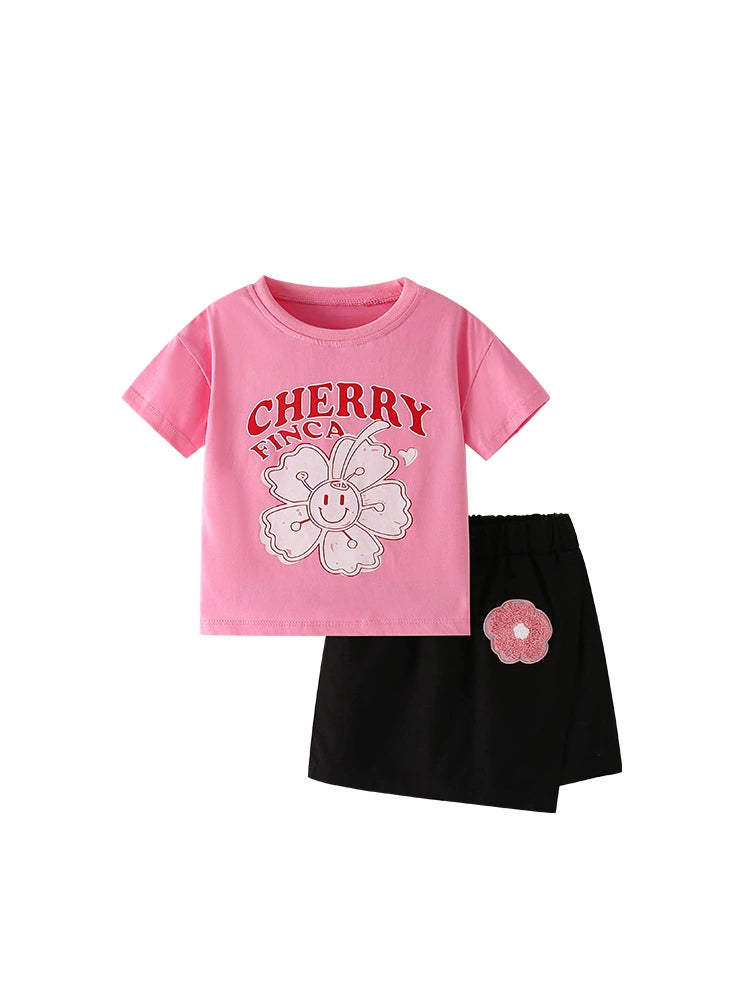 Summer Baby Kids Flowers and Letters Pattern T-shirt and Skirt Clothing Set for Girls, MyKids-USA®, Baby & Toddler Outfits, MyKids-USA - - - - - - -