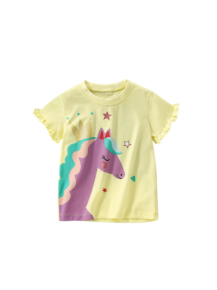 Summer Arrival Girls’ Horse Cartoon Pattern T-shirt in European and American Style, MyKids-USA®, Baby & Toddler Tops, MyKids-USA - - - - - - -