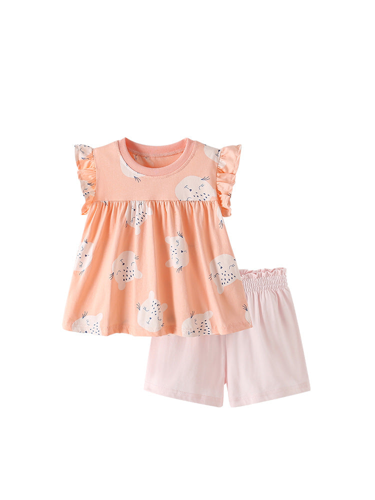 Summer Baby Kids Cartoon Leopards Pattern Top and Pink Shorts Clothing Set for Girls, MyKids-USA®, Baby & Toddler Outfits, MyKids-USA - - - - - - -