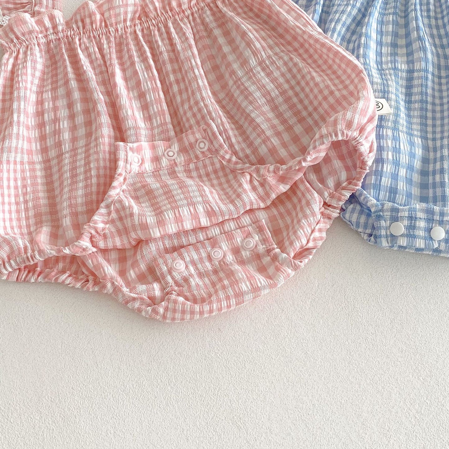 Summer Arrival Baby Girls Sleeveless Plaid Pattern Strap Bodysuit, MyKids-USA®, Baby One-Pieces, MyKids-USA - - - - - - - .