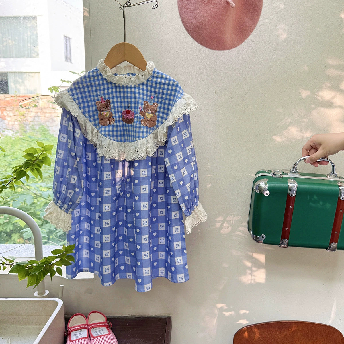 Arrival Girls Autumn Teddy Bear and Plaid Pattern Long Sleeves Dress, MyKids-USA®, Baby & Toddler Dresses, MyKids-USA - - - - - - -