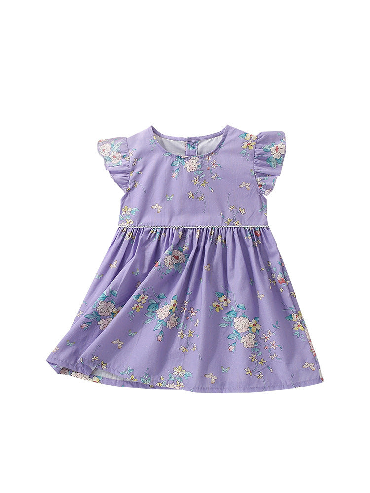 Summer Arrival Cute Flowers Pattern Fly Sleeves Crew Neck Dress for Stylish Girls, MyKids-USA®, Baby & Toddler Dresses, MyKids-USA - - - - - - -