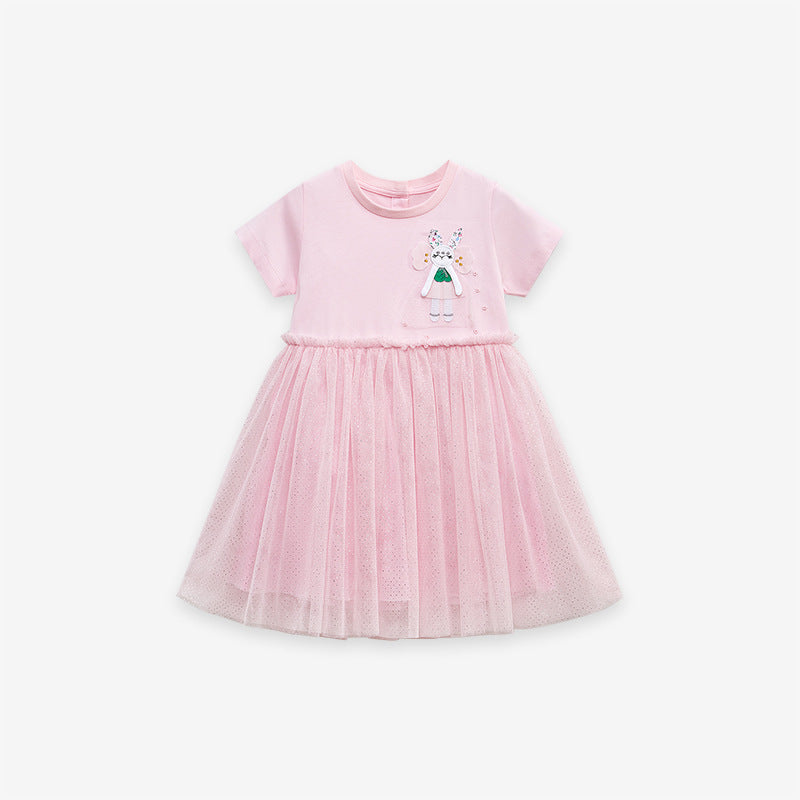 Spring And Summer Baby Girls Short Sleeves Rabbit Cartoon Chiffon Dress, MyKids-USA®, Baby & Toddler Dresses, MyKids-USA - - - - - - -