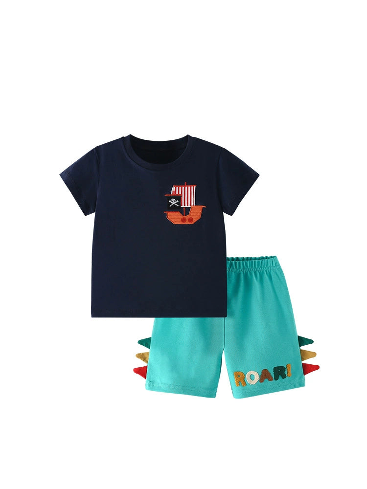 Summer Baby Kids Pirate Cartoon Pattern T-shirt and Shorts Clothing Set for Boys, MyKids-USA®, Baby & Toddler Outfits, MyKids-USA - - - - - - -