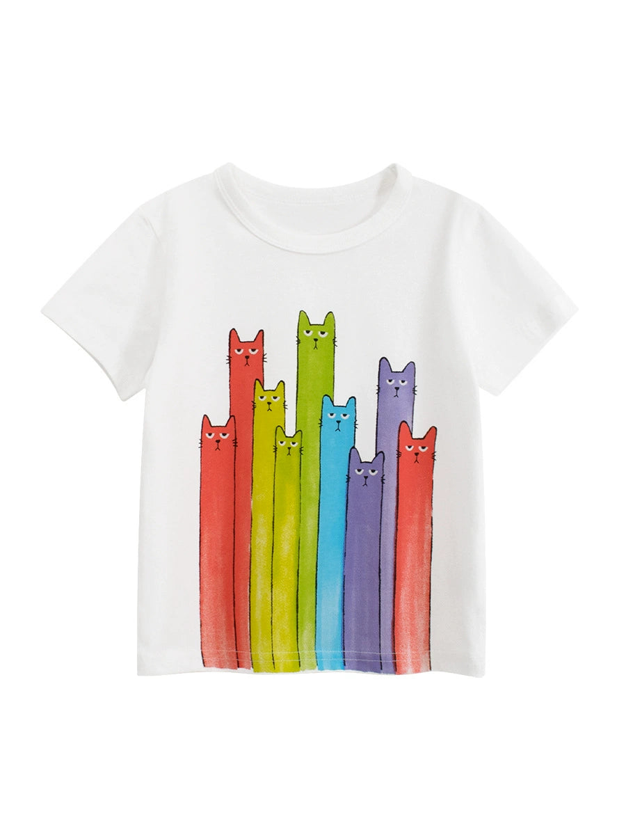Summer Girls’ Cartoon Cats Pattern Printed T-shirt in European and American Style, MyKids-USA®, Baby & Toddler Tops, MyKids-USA - - - - - - -