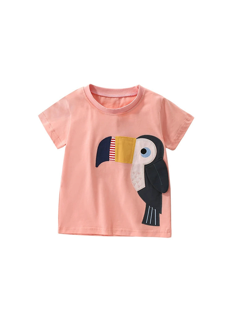 Summer Girls’ Bird Cartoon Pattern Pink T-shirt in European and American Style, MyKids-USA®, Baby & Toddler Tops, MyKids-USA - - - - - - -