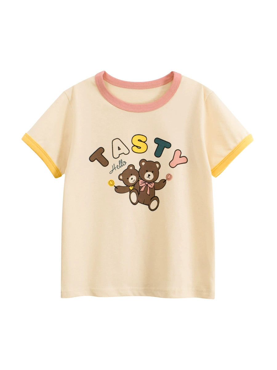 Summer Girls’ Teddy Bear and Letters Print T-shirt in European and American Style, MyKids-USA®, Baby & Toddler Tops, MyKids-USA - - - - - - -