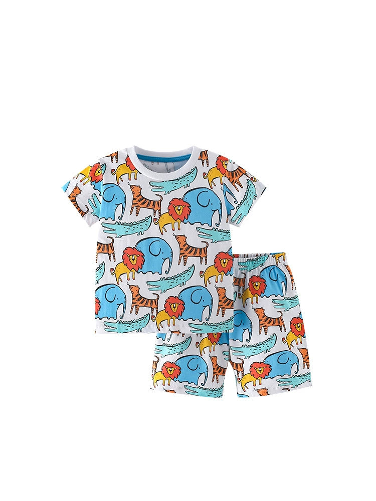 Summer Baby Kids Cartoon Lions and Elephants Pattern T-shirt and Shorts Clothing Set for Boys, MyKids-USA®, Baby & Toddler Outfits, MyKids-USA - - - - - - -