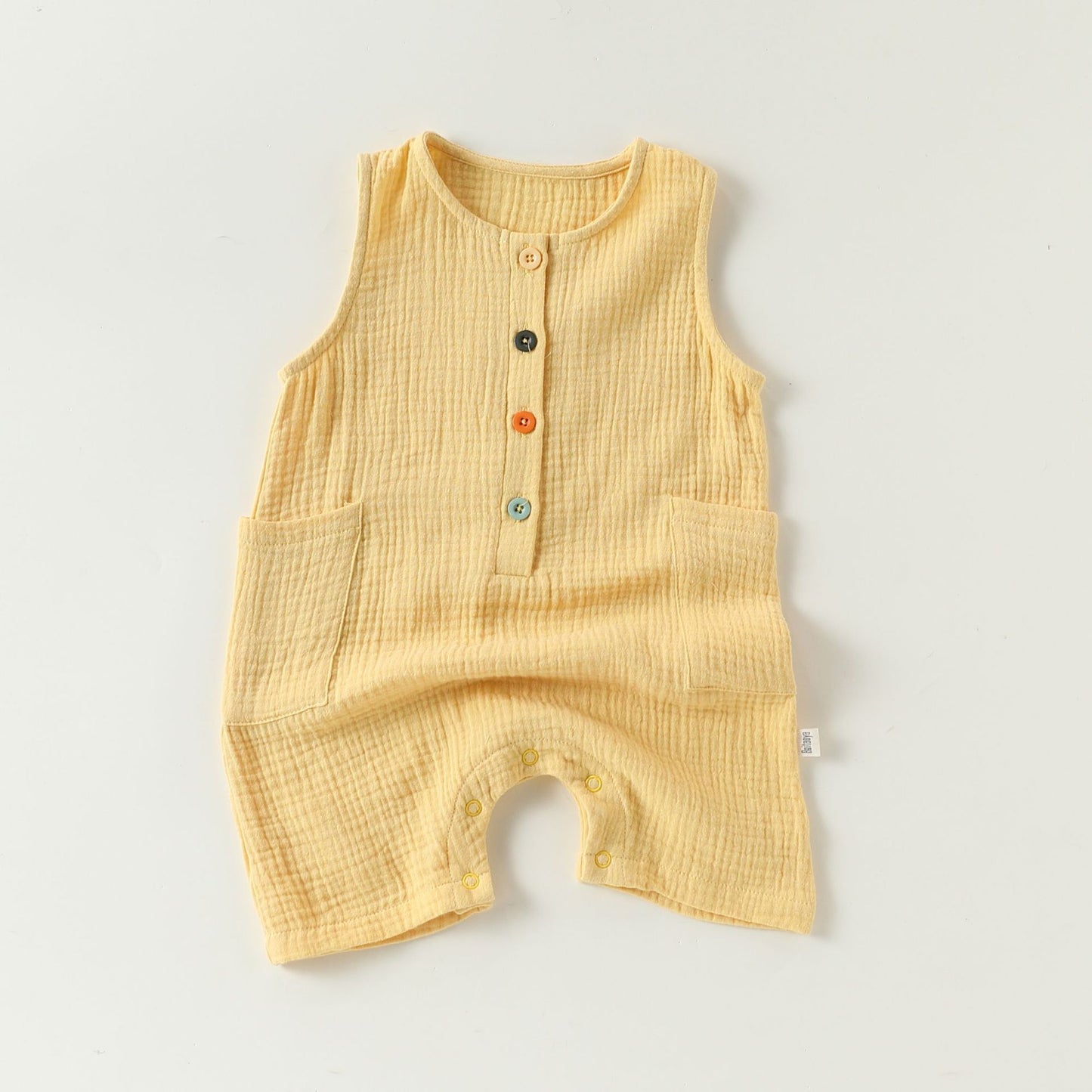 Summer Arrival Baby Unisex Sleeveless Colorful Button Rompers Bodysuits, MyKids-USA®, Bodysuits, MyKids-USA - Size/Age - 66 (3-6M) - Color - Yellow - - - TR2604272355-E.