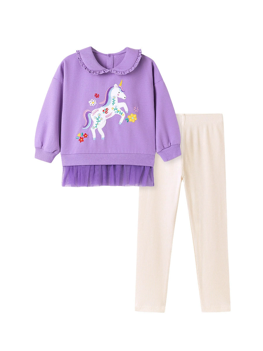Spring and Autumn Girls Unicorn Cartoon Pattern Long Sleeves Sweatshirt and Beige Pants Clothing Set, MyKids-USA®, Baby & Toddler Outfits, MyKids-USA - - - - - - -