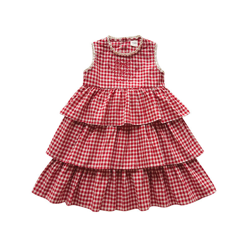 Summer Arrival Baby Girls Sleeveless Plaid Pattern Lace Trim Dress, MyKids-USA®, Baby & Children's Dresses, MyKids-USA - - - - - - - .