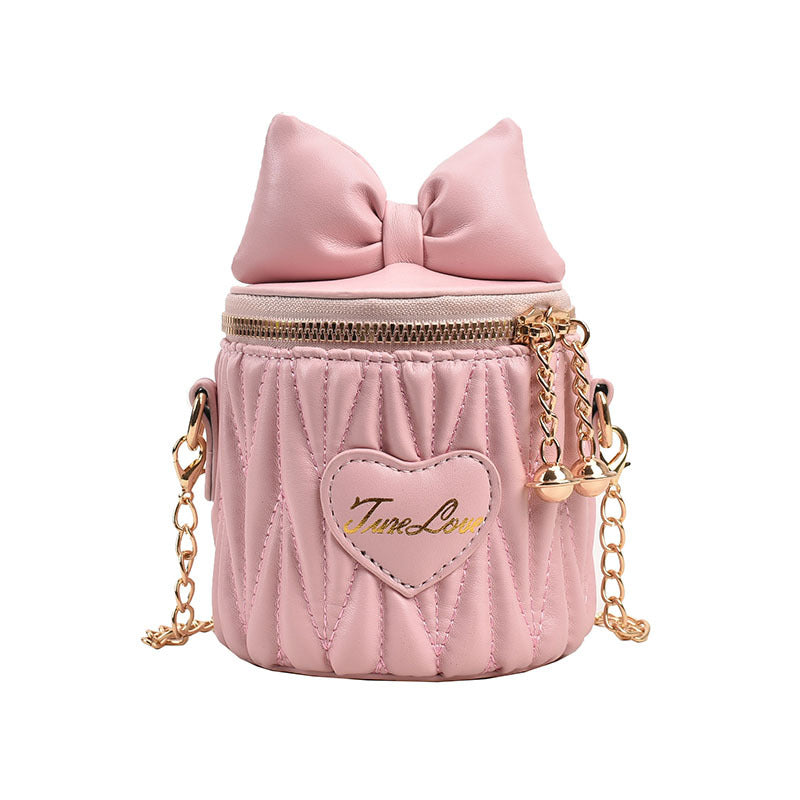 Stylish Pleated Carry-On Girls’ Portable Zipper Princess Crossbody Barrel Bag, MyKids-USA®, Handbags, MyKids-USA - Size/Age - Average Size (3-8Y) - Color - Pink - - - TR2404022316-B