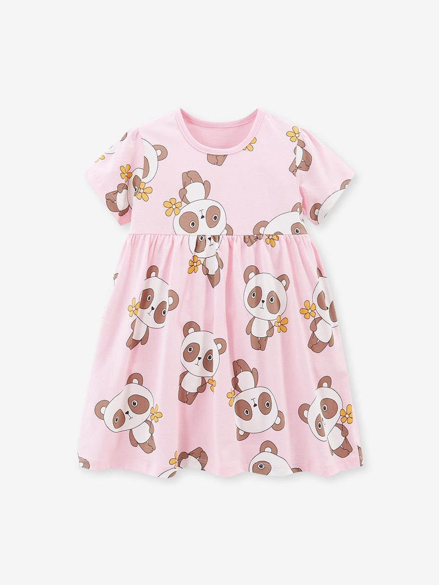 Spring And Summer Baby Girls Pink Short Sleeves Panda Animals Collection Dress, MyKids-USA®, Baby & Toddler Dresses, MyKids-USA - - - - - - -
