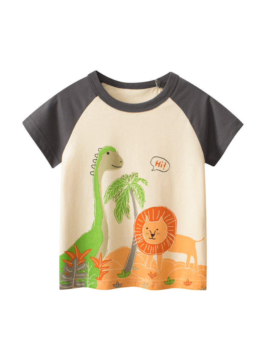 Boys’ Dinosaur And Lion Cartoon Print T-Shirt In European And American Style, MyKids-USA®, Baby & Toddler Tops, MyKids-USA - - - - - - -