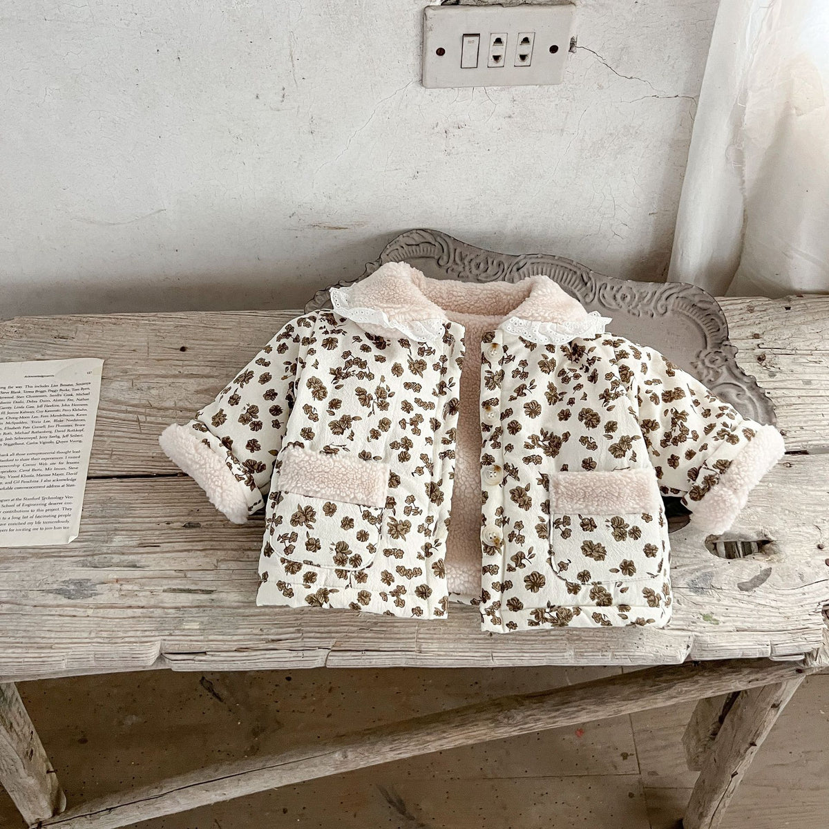Baby Girl Jacquard Lapel Combo Two Pockets Thickened Long Sleeves Cardigan Coat In Winter, MyKids-USA®, Baby & Toddler Outerwear, MyKids-USA - Size/Age - 66 (3-6M) - Color - White - - - QQ2310190854-B.