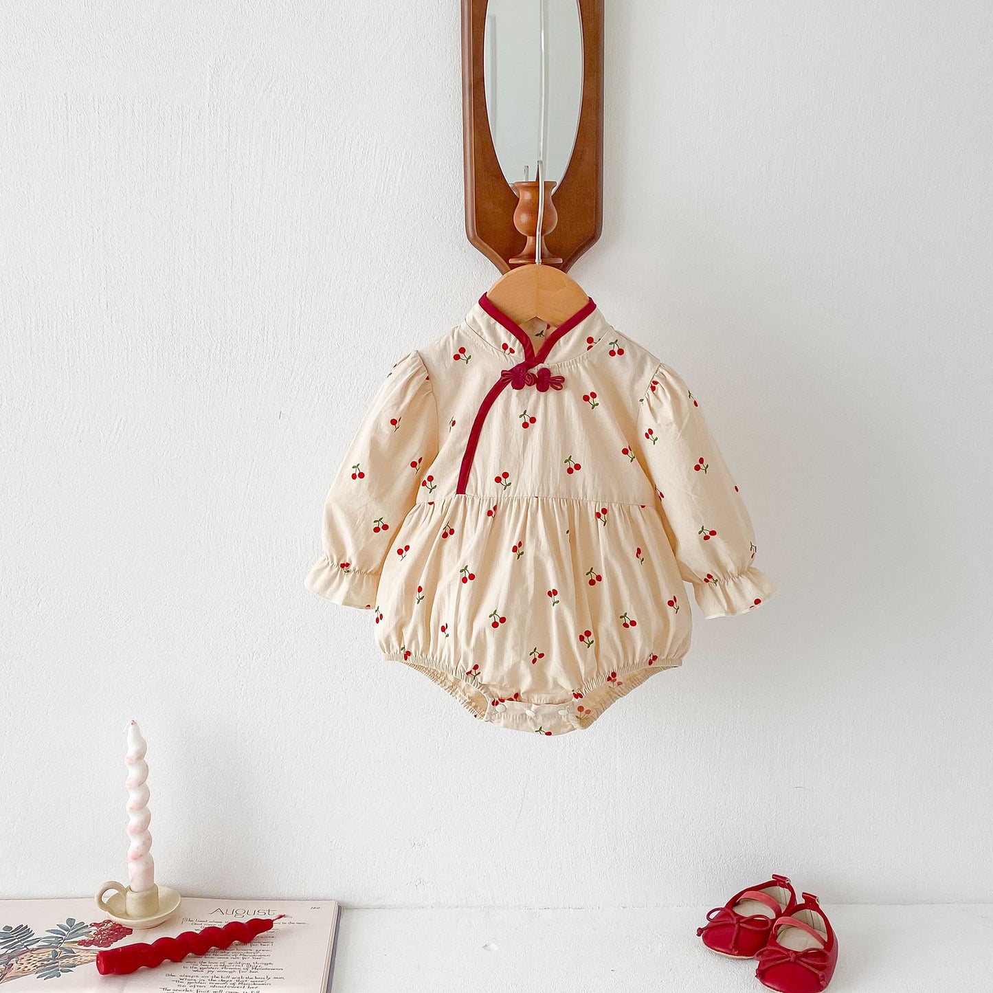 Spring Arrival Baby Cherry Print Long Sleeves Onesie For Girls, MyKids-USA®, Baby One-Pieces, MyKids-USA - - - - - - -