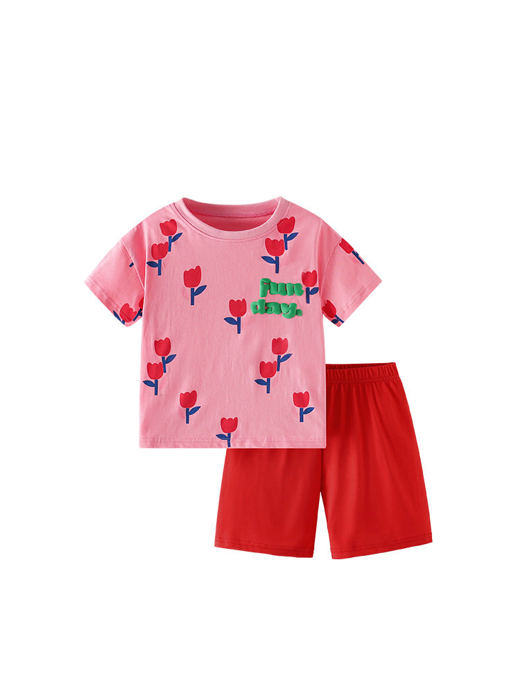 Summer Baby Kids Flowers and Letters Pattern T-shirt and Shorts Clothing Set for Girls, MyKids-USA®, Baby & Toddler Outfits, MyKids-USA - - - - - - -