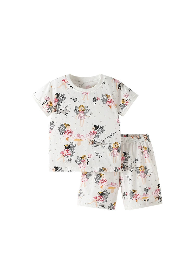 Summer Baby Kids Fairy Cartoon Pattern T-shirt and Shorts Clothing Set for Girls, MyKids-USA®, Baby & Toddler Outfits, MyKids-USA - - - - - - -