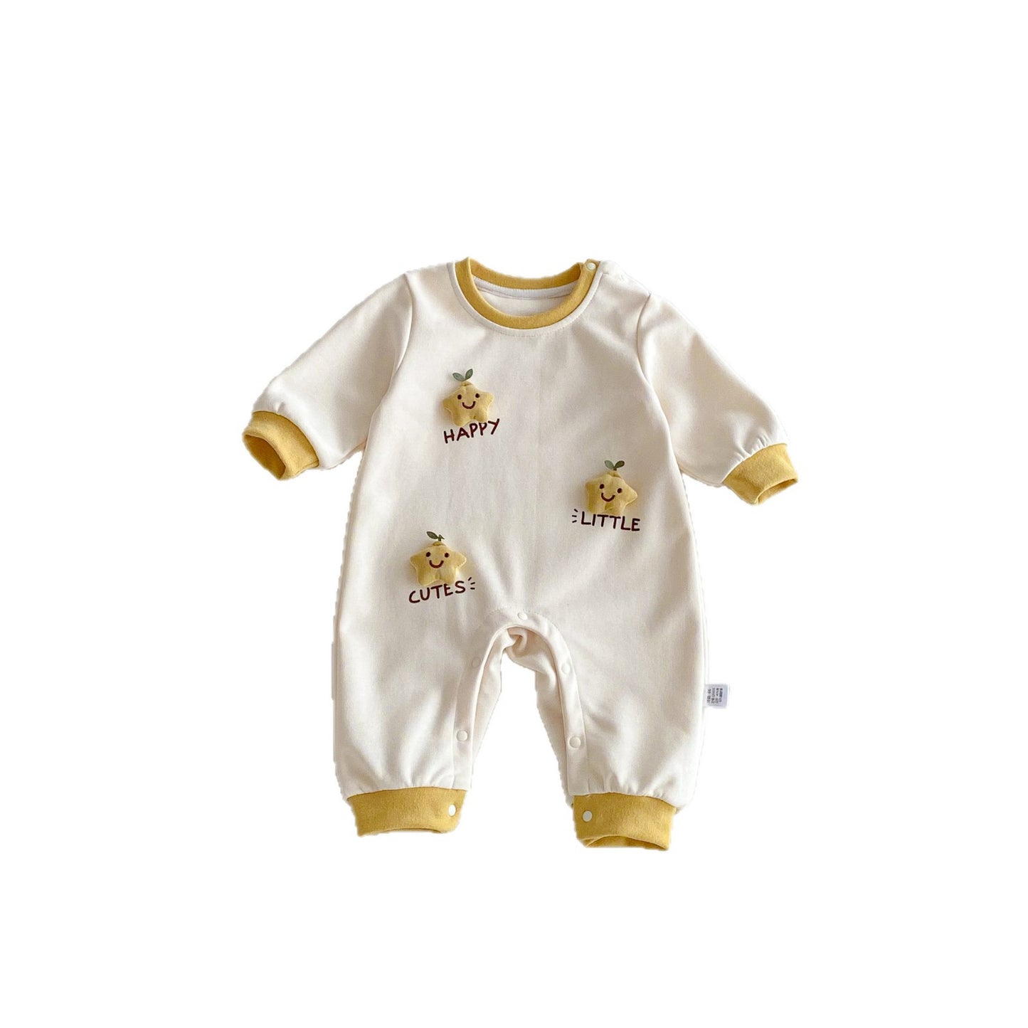 Spring Arrival Baby Unisex Long Sleeves Color Patchwork Cartoon and Letters Pattern Rompers
