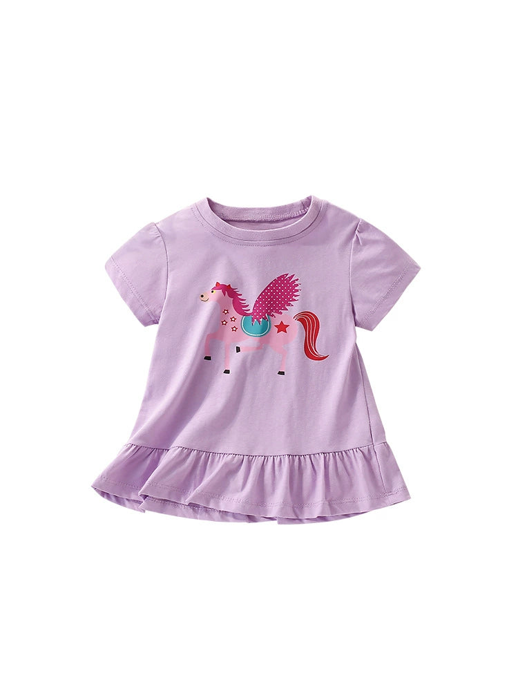 Summer Girls’ Cartoon Horse Pattern T-shirt in European and American Style, MyKids-USA®, Baby & Toddler Tops, MyKids-USA - - - - - - -
