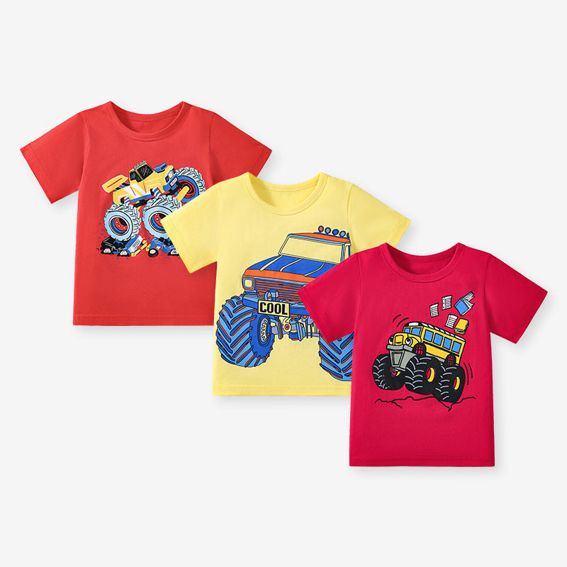Boys’ Suv Cartoon Pattern Short Sleeves T-shirt in European and American Style for Summer, MyKids-USA®, Baby & Toddler Tops, MyKids-USA - - - - - - -