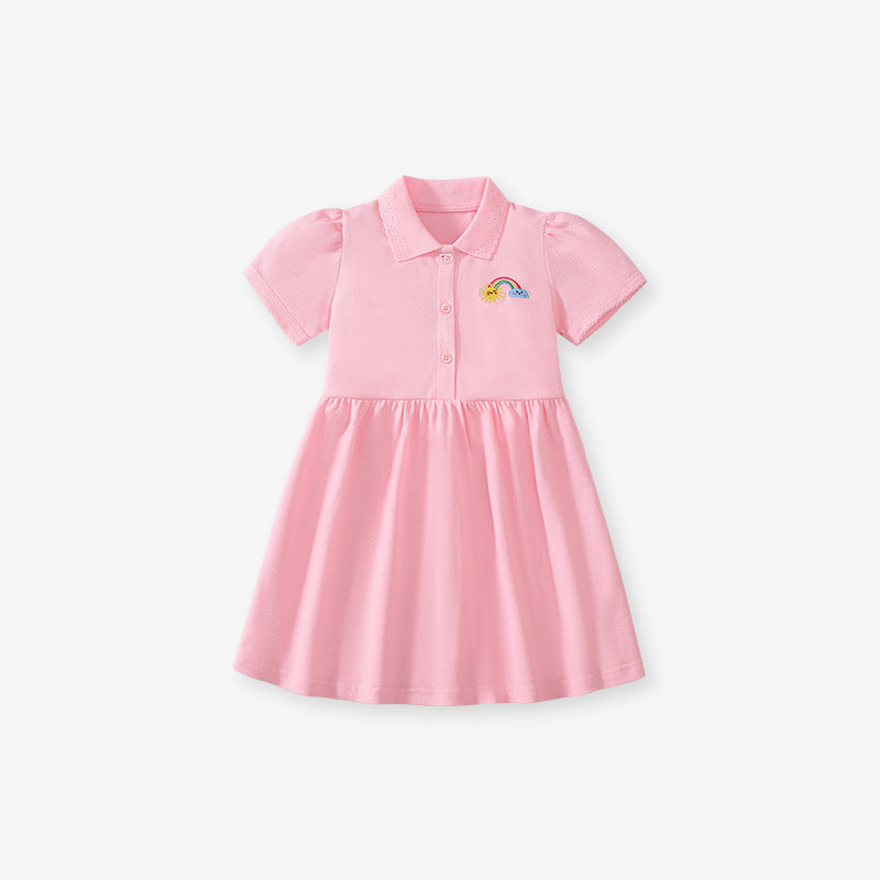 Summer Polo Style Dress for Girls, European and American Cute Rainbow Embroidery Pattern Dress, MyKids-USA®, Baby & Toddler Dresses, MyKids-USA - - - - - - -