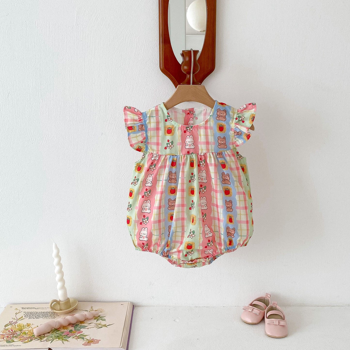 Summer Arrival Baby Girls Rabbits Print Plaid Fly Sleeves Crew Neck Onesies, MyKids-USA®, Baby One-Pieces, MyKids-USA - - - - - - -