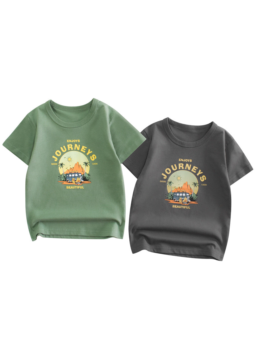 Boys’ Cartoon Scenery and Letters Print T-shirt in European and American Style, MyKids-USA®, Baby & Toddler Tops, MyKids-USA - - - - - - -