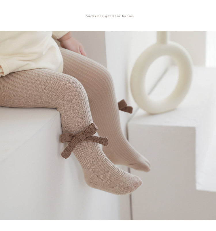 Baby Girls Kids Solid Color Striped Pattern Design Knitting Bows Pantyhose, MyKids-USA®, Baby & Toddler Socks & Tights, MyKids-USA - - - - - - -