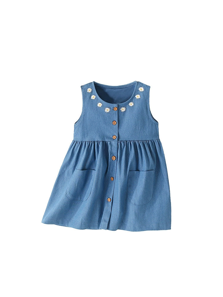 Summer Arrival Flowers Pattern Sleeveless Single Breasted Dress for Stylish Girls, MyKids-USA®, Baby & Toddler Dresses, MyKids-USA - - - - - - -