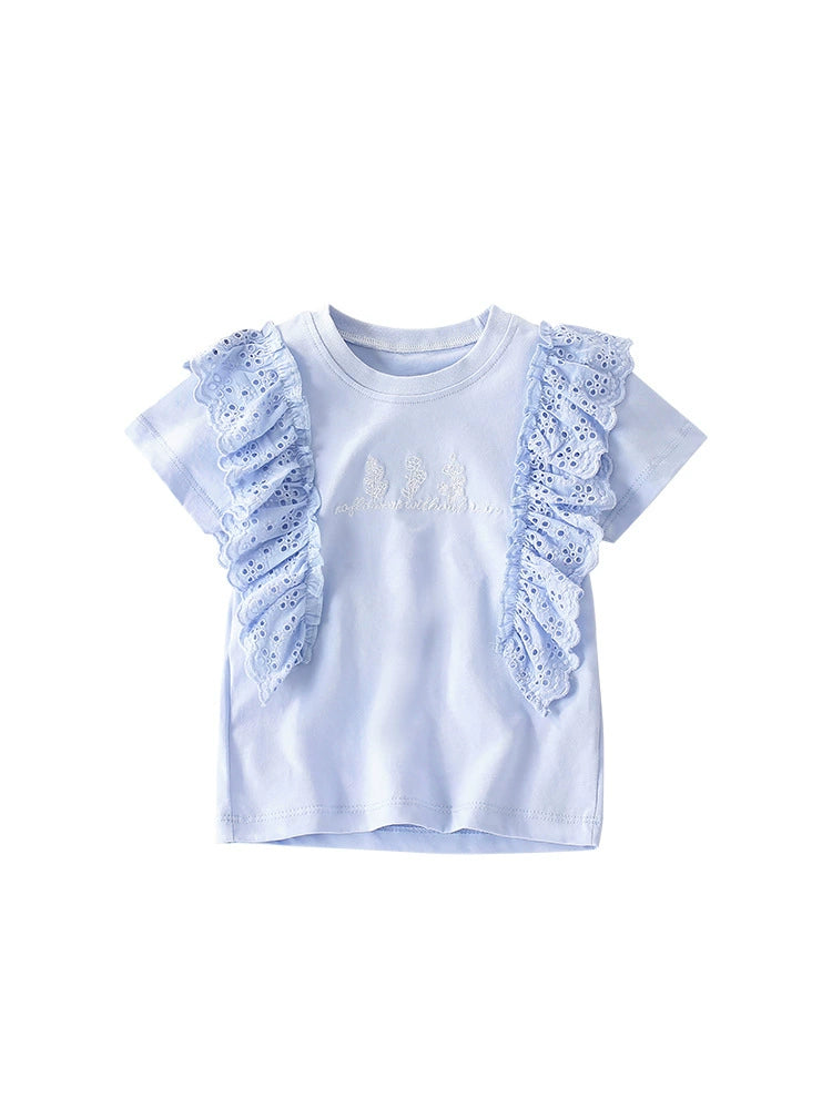 Summer Girls’ Flowers and Letters Pattern Embroidered T-shirt in European and American Style, MyKids-USA®, Baby & Toddler Tops, MyKids-USA - - - - - - -