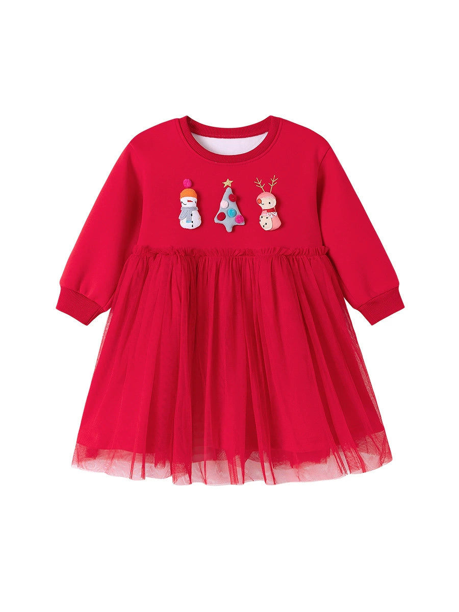 Autumn and Winter Warm Arrival Christmas Cartoon Pattern Long Sleeves Crew Neck Dress for Stylish Girls, MyKids-USA®, Baby & Toddler Dresses, MyKids-USA - - - - - - -