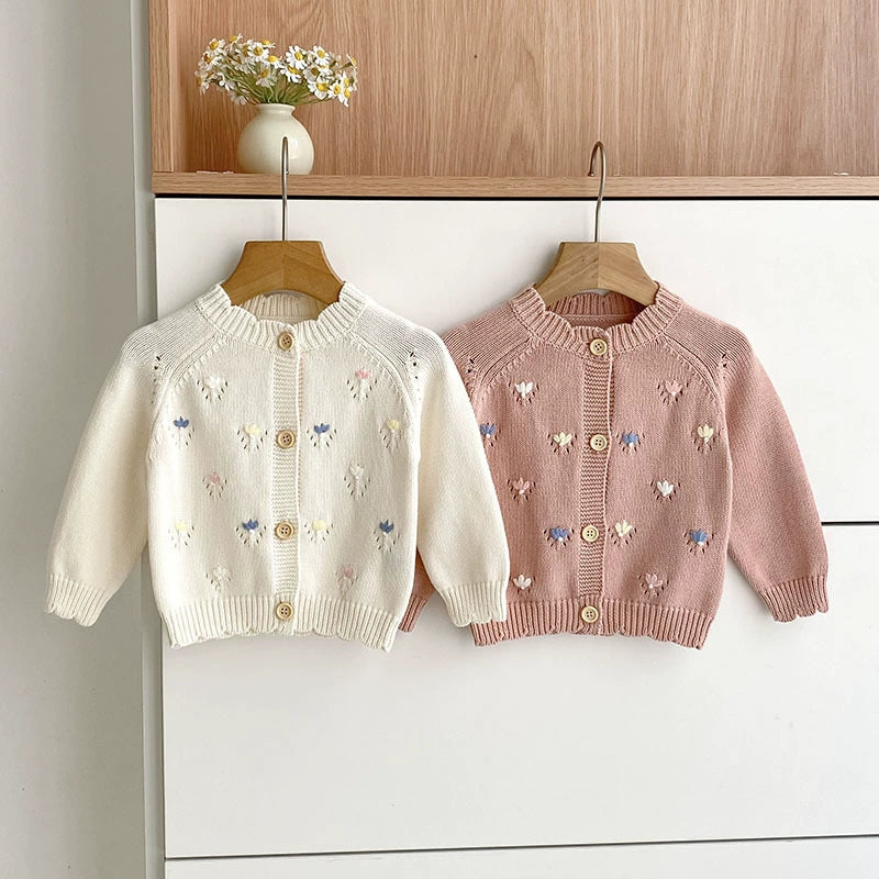 Autumn Arrival Baby Girls Comfortable Flowers Embroidery Pattern Knitted Long Sleeves Cardigan, MyKids-USA®, Cardigans, MyKids-USA - - - - - - -