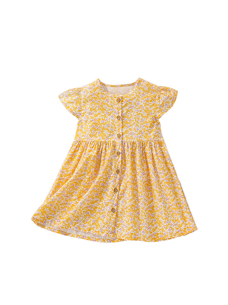 Summer Arrival Flowers Pattern Short Sleeves Single Breasted Dress for Stylish Girls, MyKids-USA®, Baby & Toddler Dresses, MyKids-USA - - - - - - -