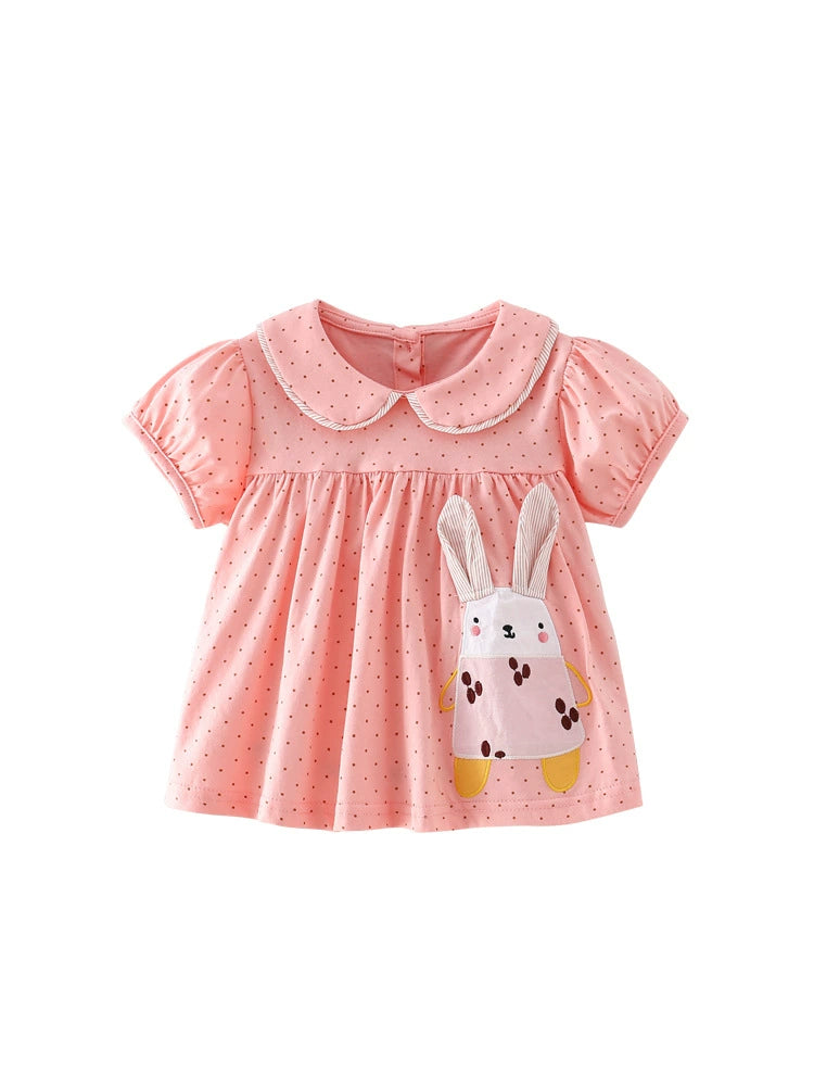 Summer Arrival Rabbit and Dots Pattern Short Sleeves Cute Dress for Stylish Girls, MyKids-USA®, Baby & Toddler Dresses, MyKids-USA - - - - - - -