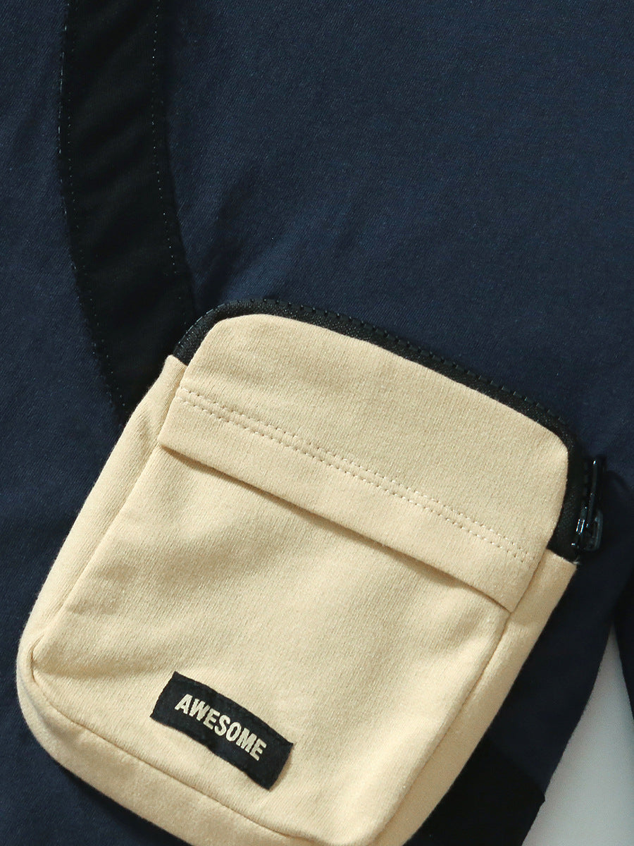 Spring And Autumn Boys Sling Bag Pattern Color Patchwork Long Sleeves Top Sweatshirt And Solid Color Pocketed Pants Clothing Set, MyKids-USA®, Baby & Toddler Outfits, MyKids-USA - - - - - - -