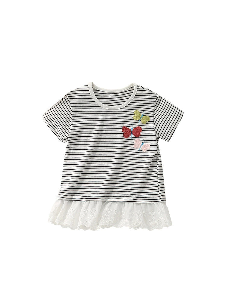 Summer Girls’ Butterfly Pattern Striped T-shirt in European and American Style, MyKids-USA®, Baby & Toddler Tops, MyKids-USA - - - - - - -