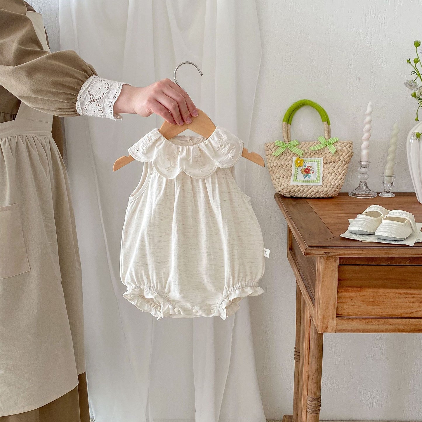 Summer Baby Girls Solid Color Simple Floral Embroidery Sleeveless Onesies, MyKids-USA®, Baby One-Pieces, MyKids-USA - - - - - - -