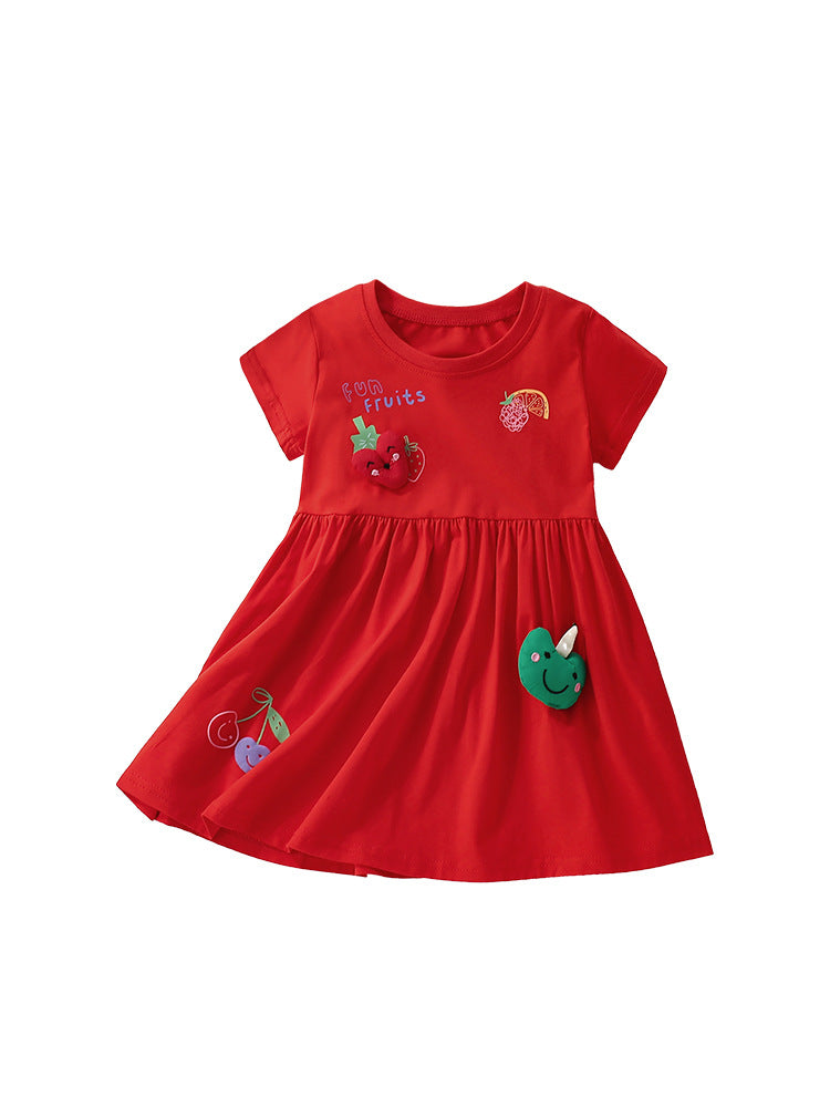 Summer Arrival Fruits Cartoon Pattern Short Sleeves Dress for Stylish Girls, MyKids-USA®, Baby & Toddler Dresses, MyKids-USA - - - - - - -