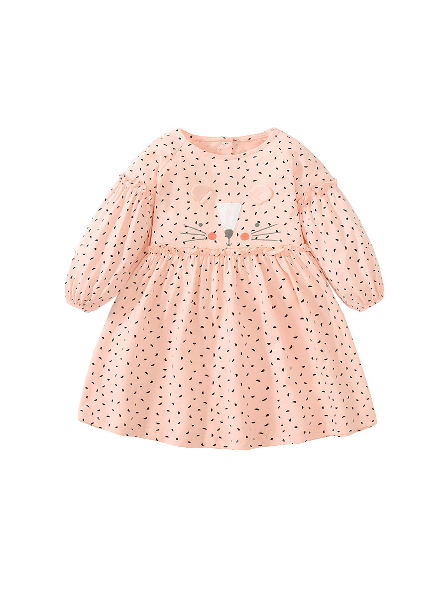 Spring Baby Grils Long Sleeve Cute Cat Design Pink Polka Dot Dress, MyKids-USA®, Baby & Toddler Dresses, MyKids-USA - - - - - - -